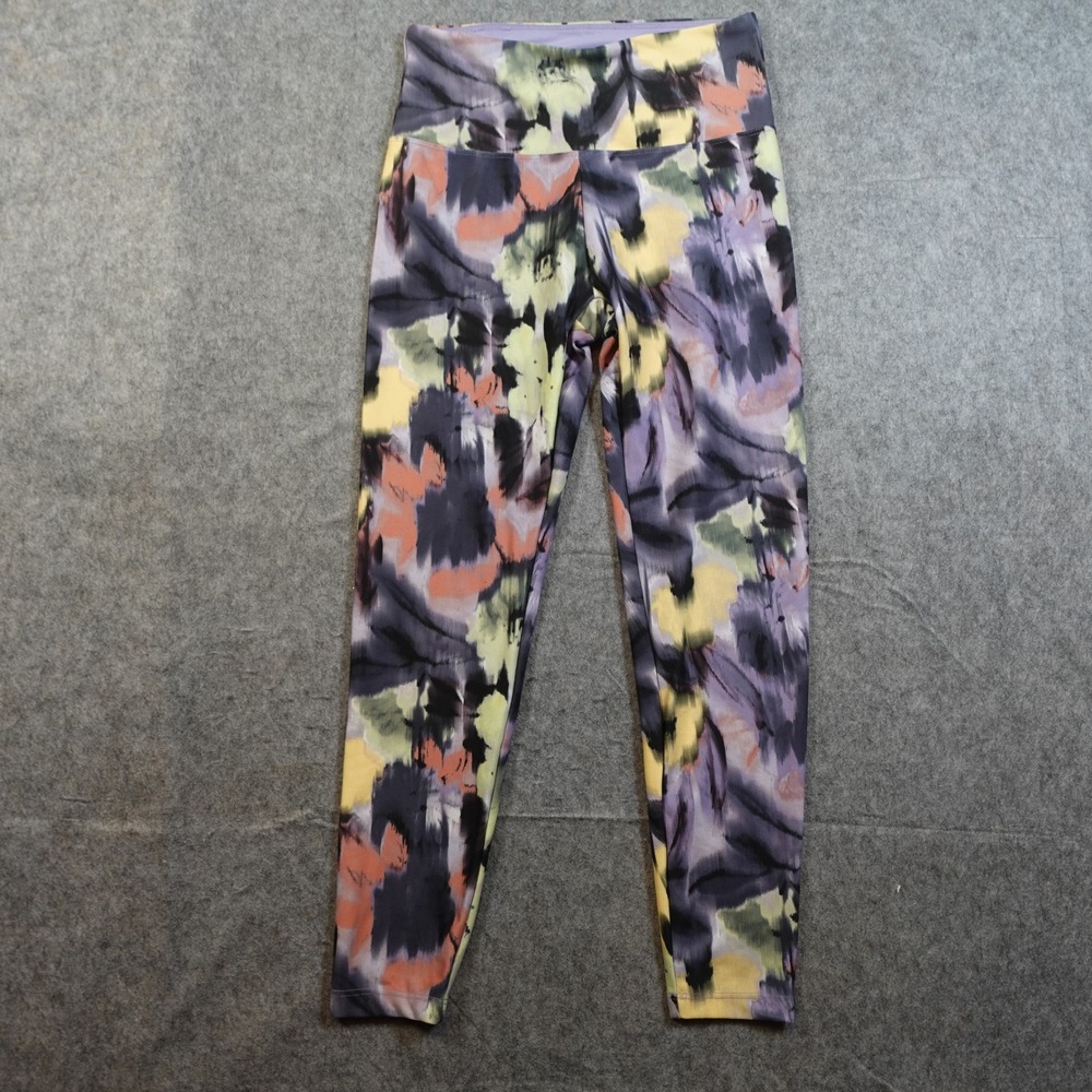 Bally Leggings Womens Medium‎ Purple Yellow Pink Tie Dye Watercolor Athletic